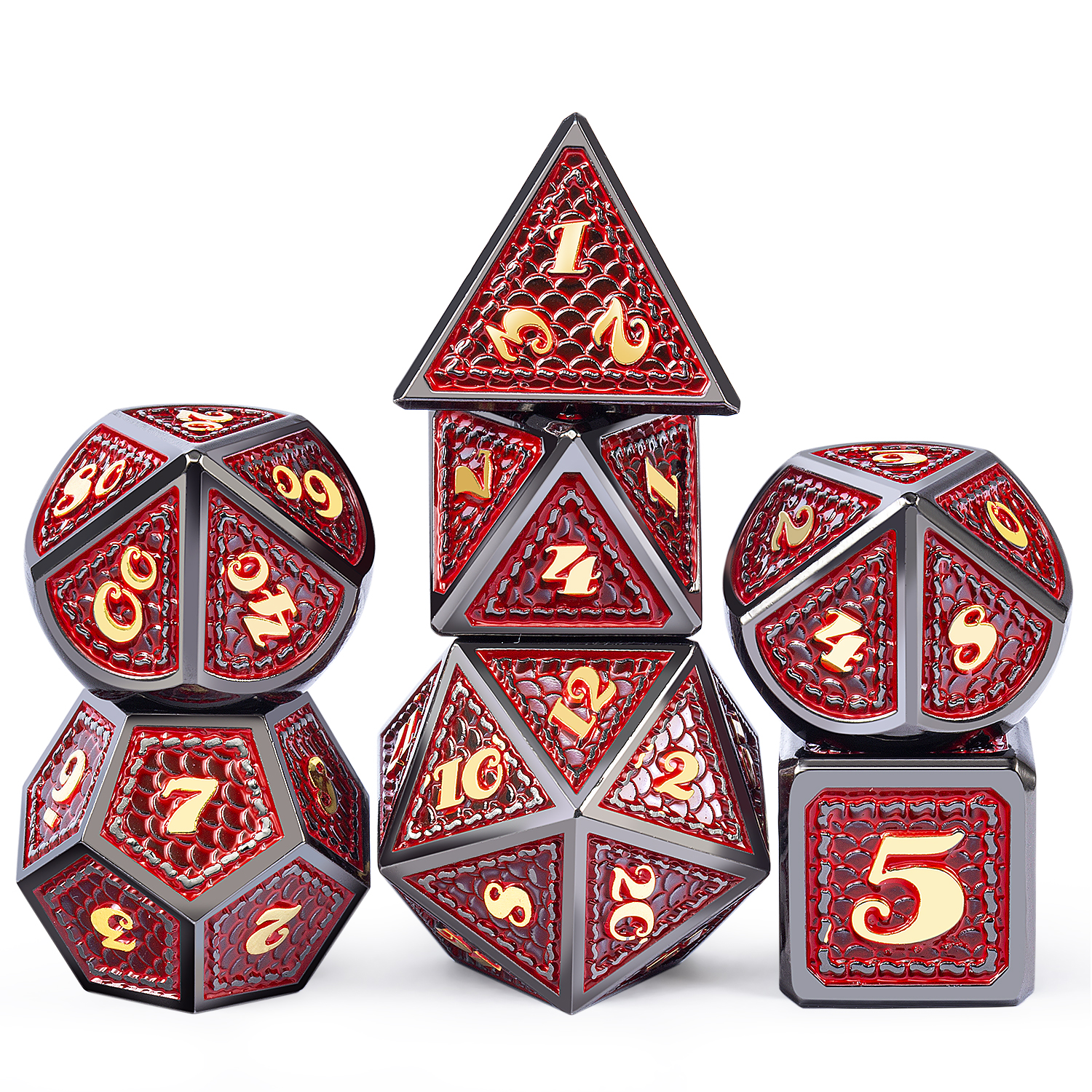 Красный с черными краями, масштаб дракона, металлический D & D набор игральных костей для подземей и игры дракона, Металлический Набор игральных костей DND