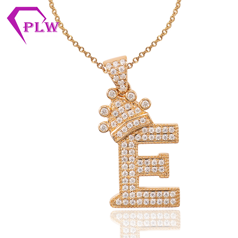 hiphop iced out lab diamond pendant solid yellow gold 14k arabic initial 26 letters pendant necklace