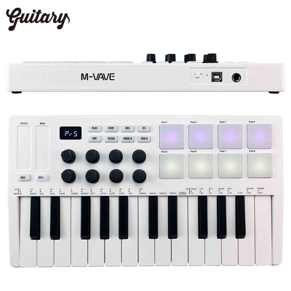 Профессиональный USB мини Midi-контроллер клавиатуры 25 клавиш с 8 RGB подсветкой барабанные колодки 8 ручек