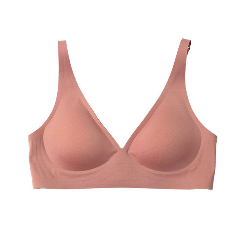 Seamless Wireless V-neck Sleeping Bra One-piece Ice Silk Panties Traceless Ladies Bra Sets