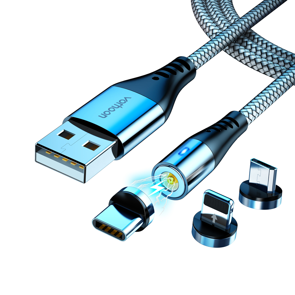 Оптовая продажа 360 градусов вращения Магнитный кабель 3 в 1 USB зарядное устройство кабель Магнитный Быстрая зарядка микро USB кабель для телефона
