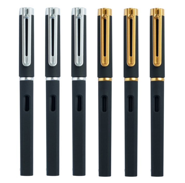 Custom Logo Creative Printed Office School Use Spring Metal Liquid Ink Gel Ink Pen Black Skeleton Silver Gold