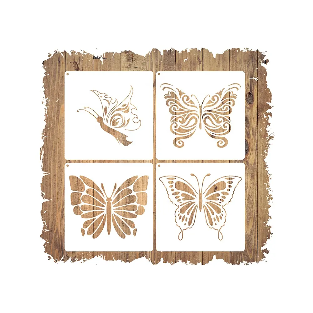 Wholesale diy kids crafts 6 inches eco plastic custom drawing butterfly stencils for painting on pot wall wood
