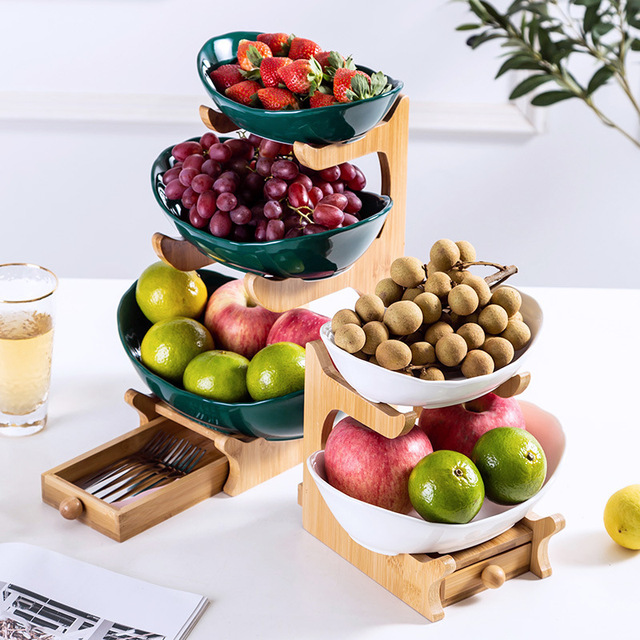 3 Tier Serving Oval Bowl Set White Fruit Serving Bowls for Party Food Server Display Three Ceramic Bowl Set