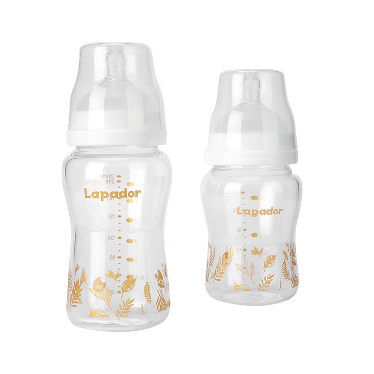 High Quality Glass Feeding Bottle Newborn Baby Anti Fall Variable Flow BPA Free Wide Mouth Milk Feeding Bottle