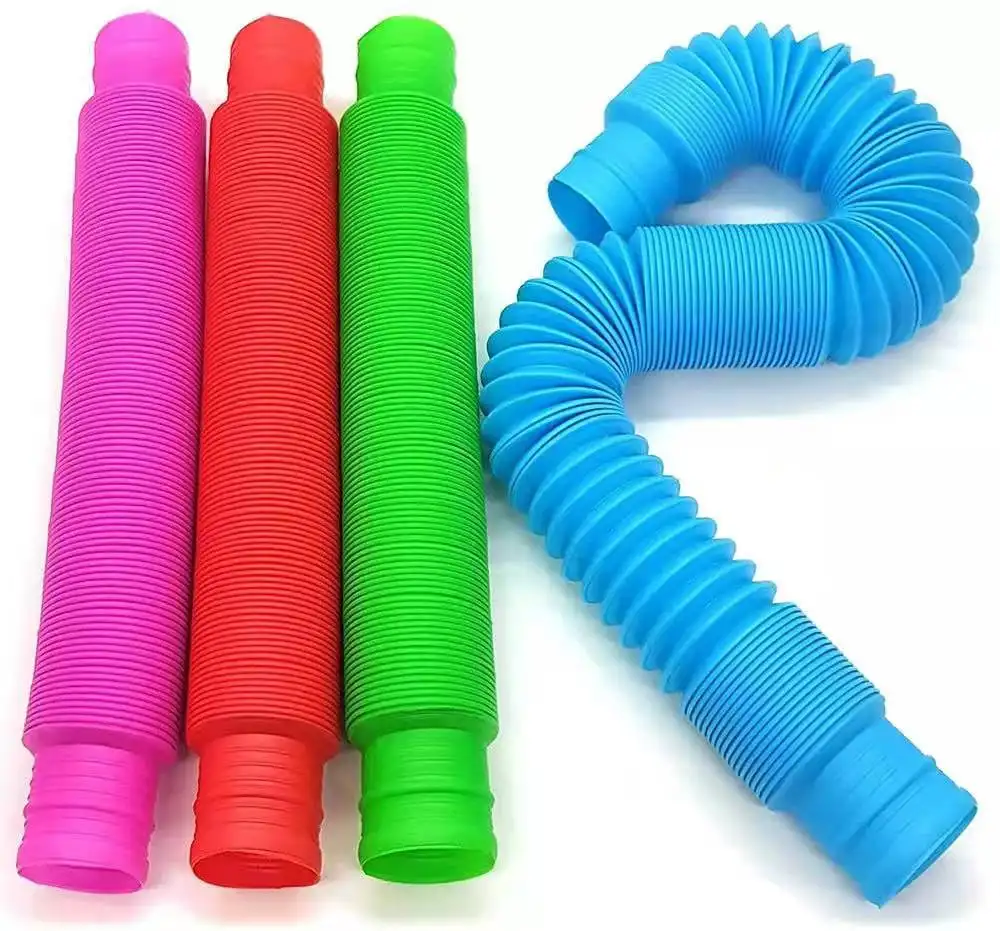 Plastic Pop Tubes Sensory Colorful Stretch Decompression Pipe Toys Plastic Fidget Pop Tube Toys For Kids Tube Pop