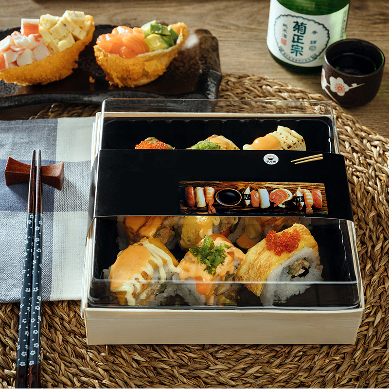 Eco Friendly Wood Takeaway Boxes Disposable Lunch Food Container Sushi Bakery Cake Packaging