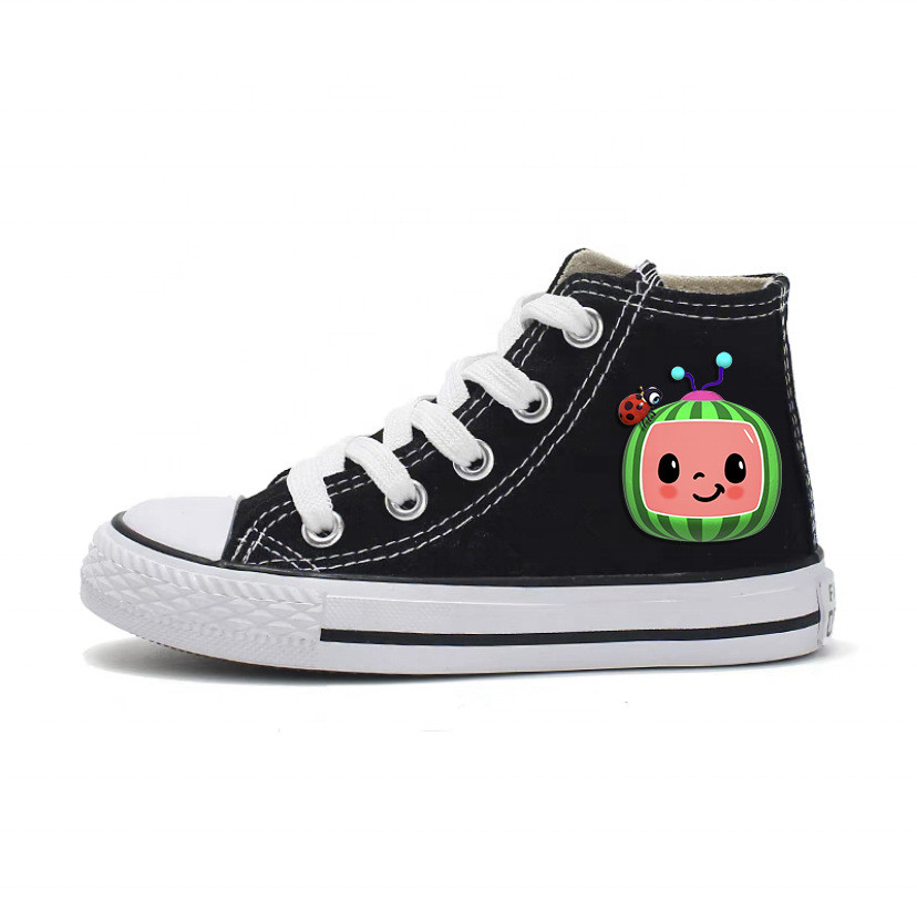 Children's Solid Color Four Seasons High-Top Canvas Shoes Lace-up Casual Printable LOGO