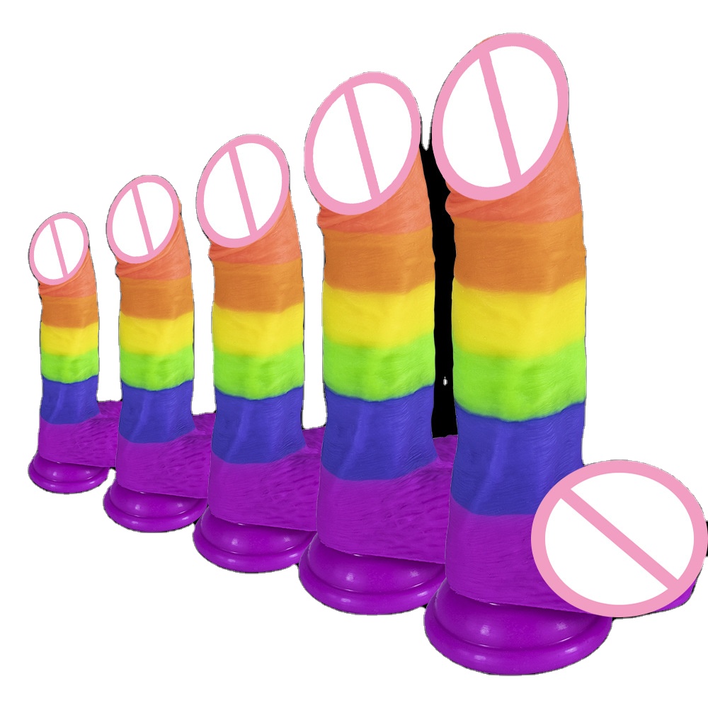 Ninghao Liquid Silicone realistic huge dick gay pride rainbow dildo with suction cup faked penis sex toys