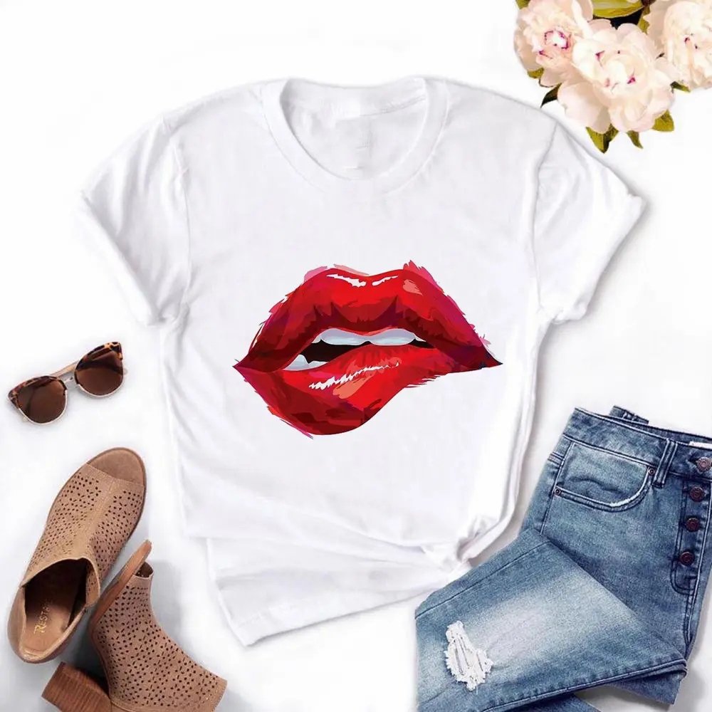 POD Print On Demand customize Women Plus Size Harajuku Tops Summer Tops Graphic Tees Women Lips T-shirt Clothes Girl Mouse