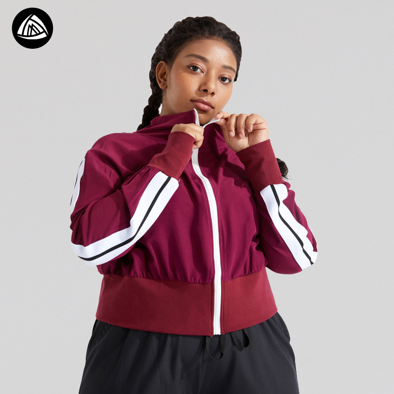 4xl 3xl full zip women jacket with hoody lady plus size workout clothing sports yoga running plus size jackets with Thumb buckle
