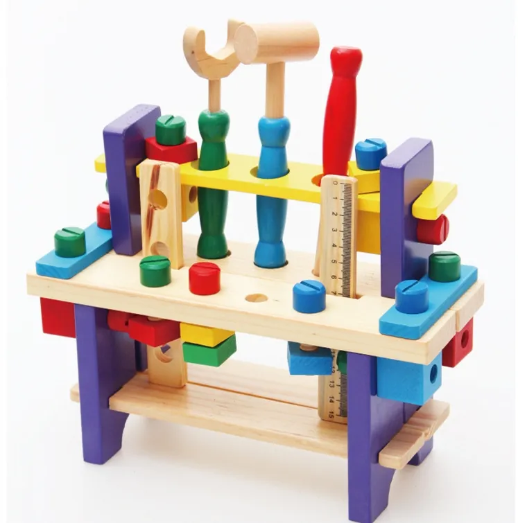 Kids role play education wooden construction kits tool set toys