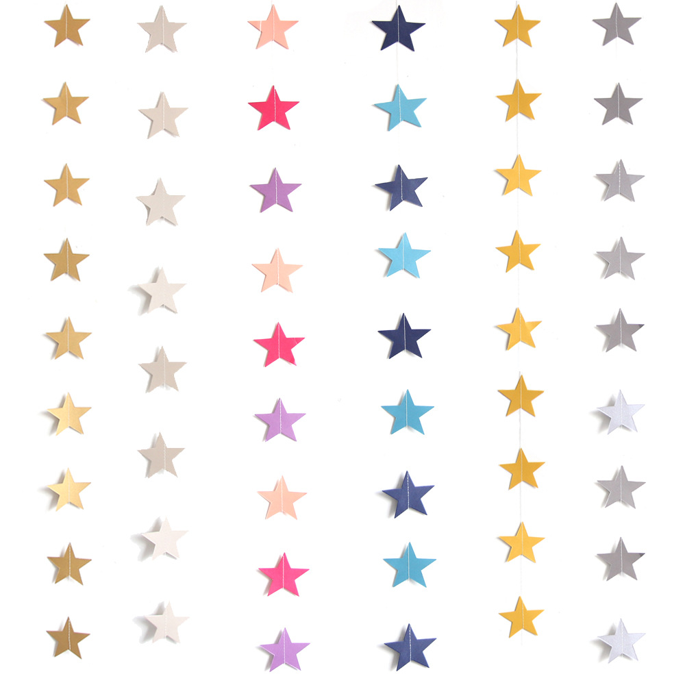 4M 7cm Paper Garland Star Shape String Banners Baby Shower Bunting Hanging Paper Happy Birthday Wedding Party Home Decoration