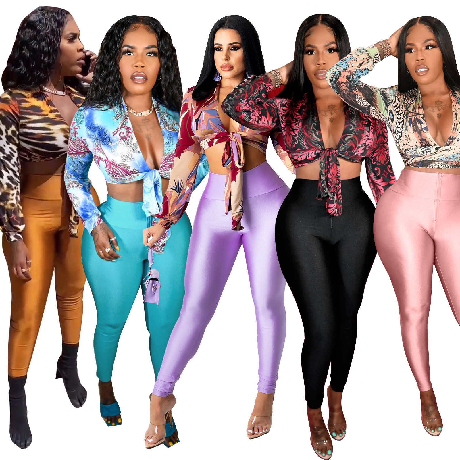 Fashion two piece straps printed crop top women sexy with fitness legging