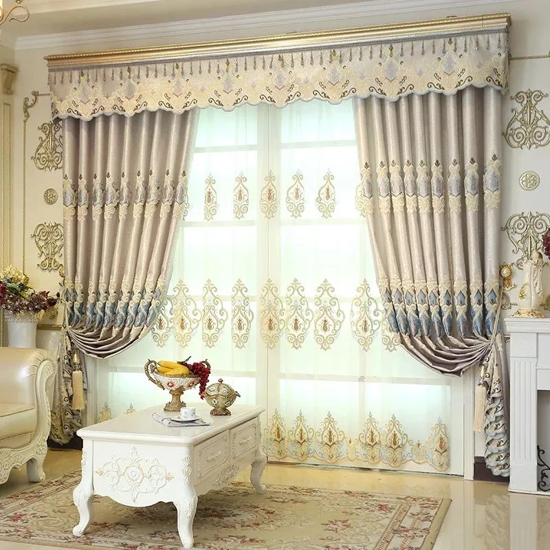 European Embroidery Curtains Bedroom Living Room Windows Curtains Valance Luxury French Window Curtains