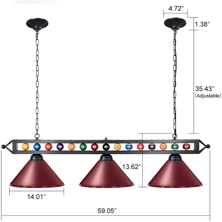 Metal 4 lamp black iron-plated hanging pool table light lampshade 7''9''14'' game billiard table lamp 85-265V led pendant lamp