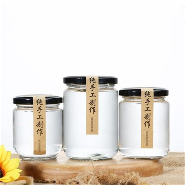 Wholesale High Quality Cheap Airtight Glass Lolly Jar Set Empty Pickles Jars Rounded screw top glass honey jam jar with lids