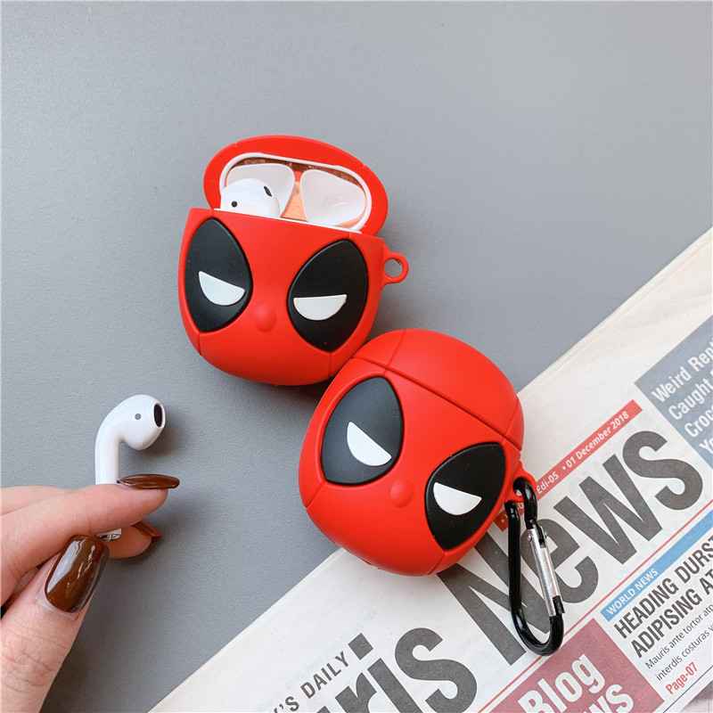 Оптовая продажа, защитный чехол для Apple Airpods 1 2, милый мультяшный чехол Marvel Дэдпул Airpods с портативным крючком, беспроводные наушники