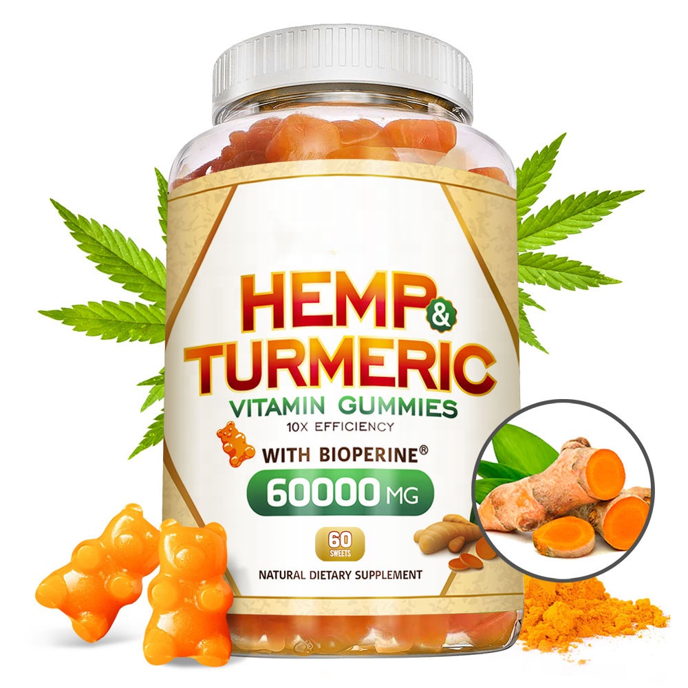 Private Label Vegan Hemp Seed Oil Extract Turmeric Curcumin Gummies Tablets Extract For Wholesale 60 Gummies