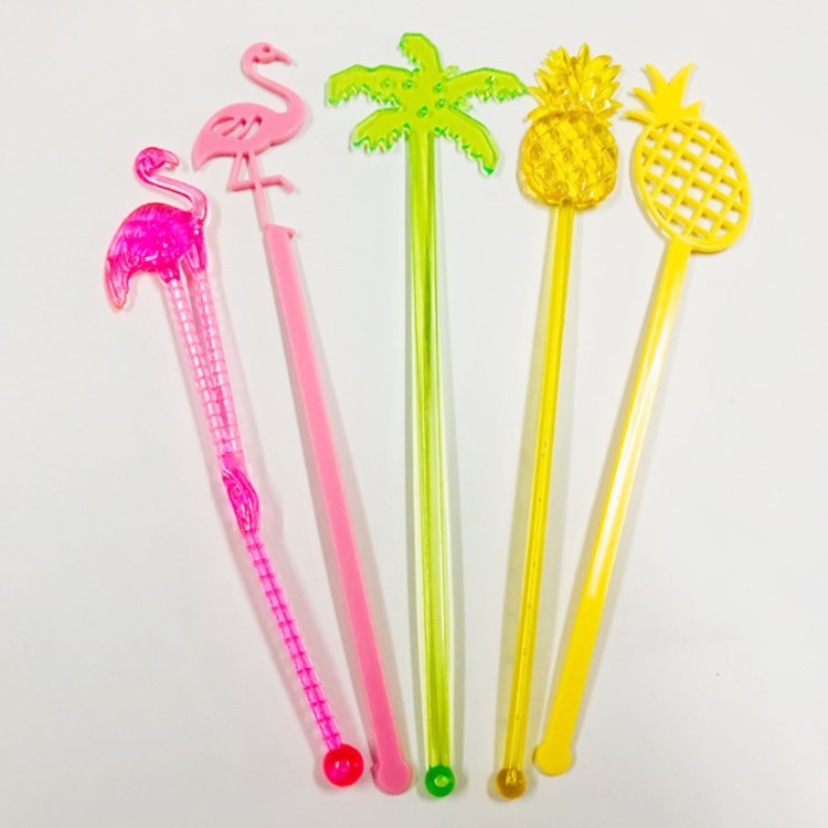 DYS052 PS Plastic Cocktail Stick Fruit Pineapple Coconut Tree Flamingo Shape Blender Bar Blender Swizzle Sticks
