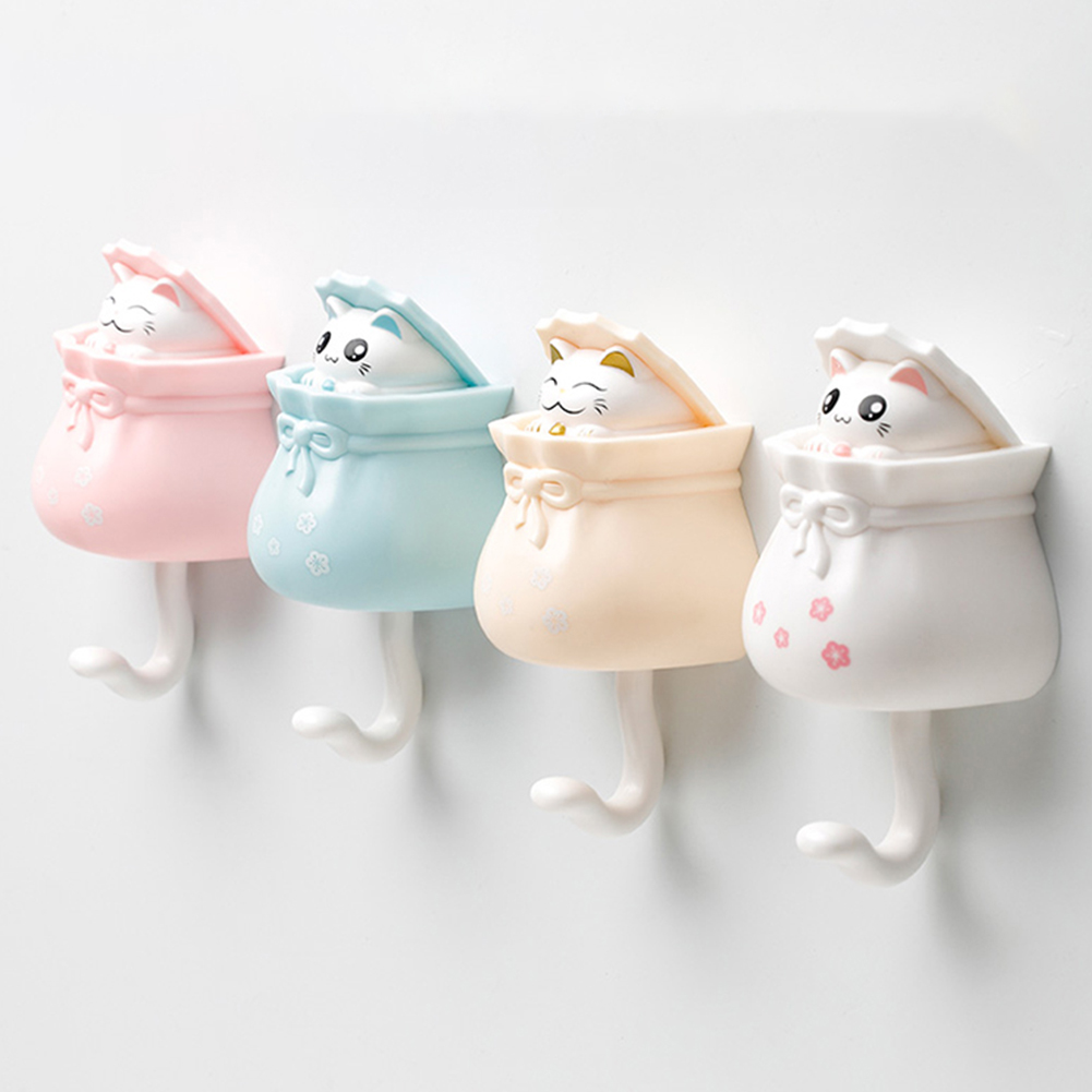 Animal Creative Wall Mount, Decoration Cute Cat Hanging Stretch Heavy Duty Adhesive Wall Hooks For Key Bags Towels/