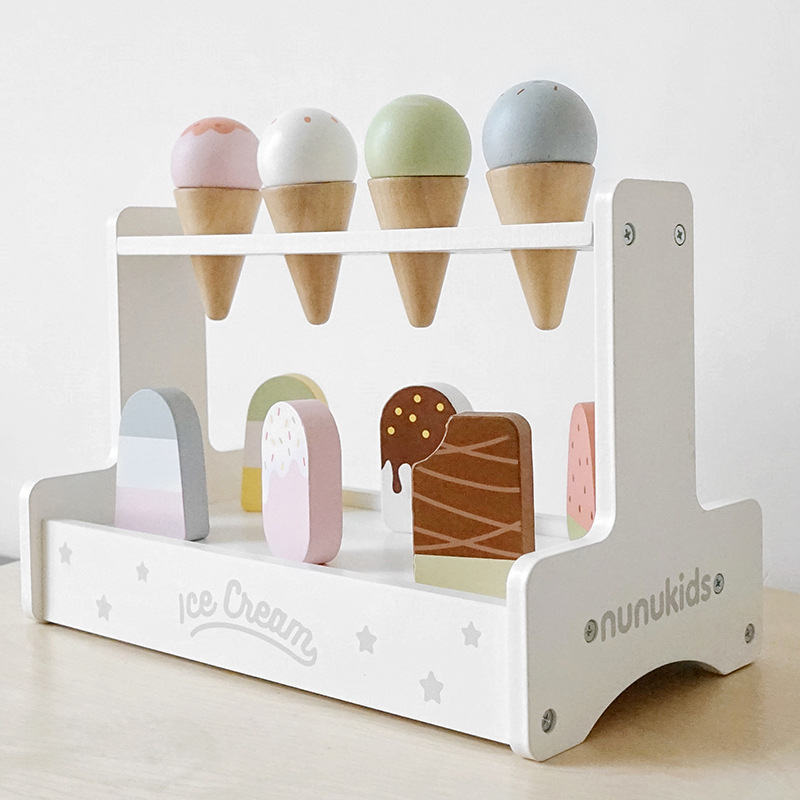 nunukids wooden simulation ice cream toy children's play house cone ice cream set girl christmas gift