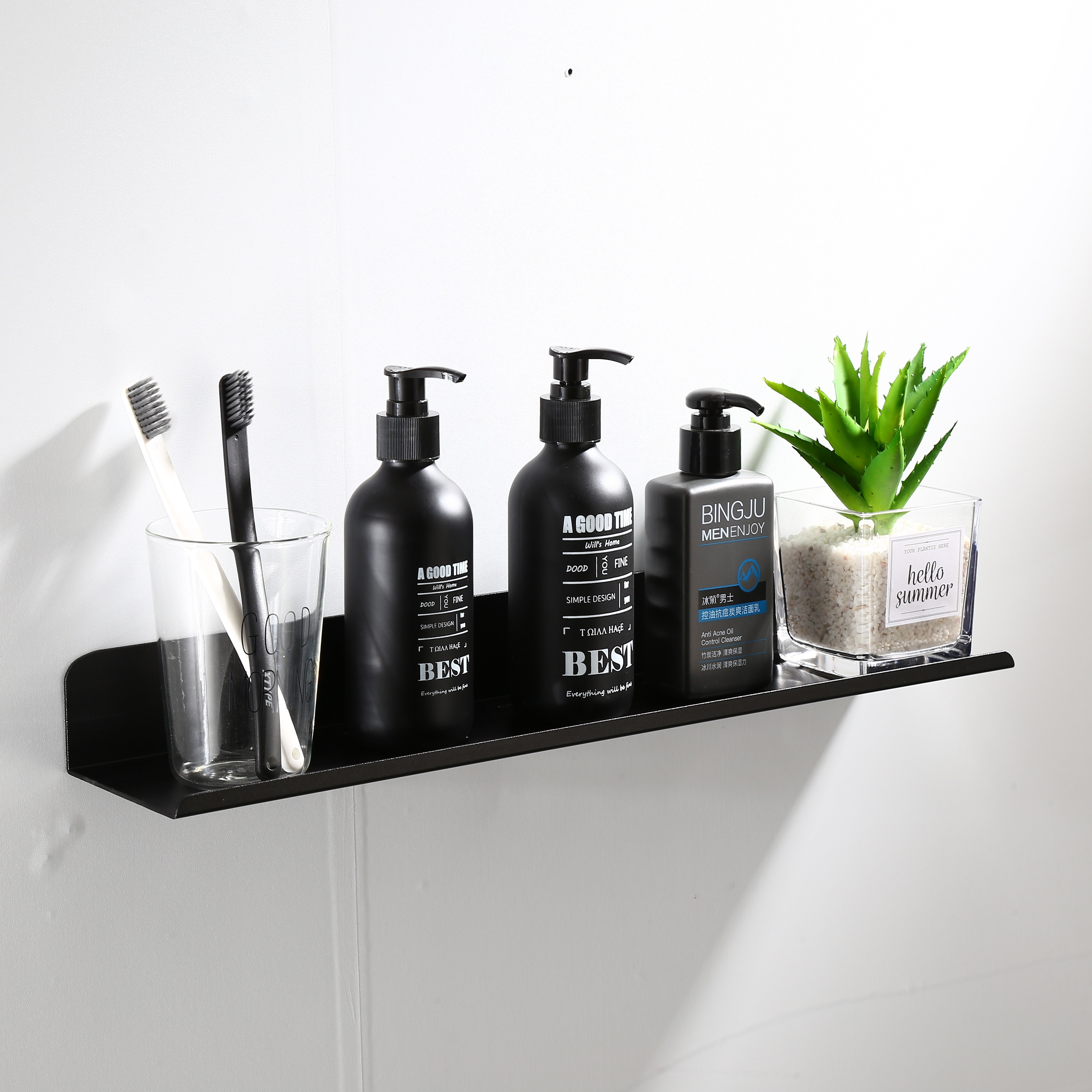 Amazon Hot Sale black 304 Stainless Steel Bathroom Shelf wall Self Adhesive Shower Shelf