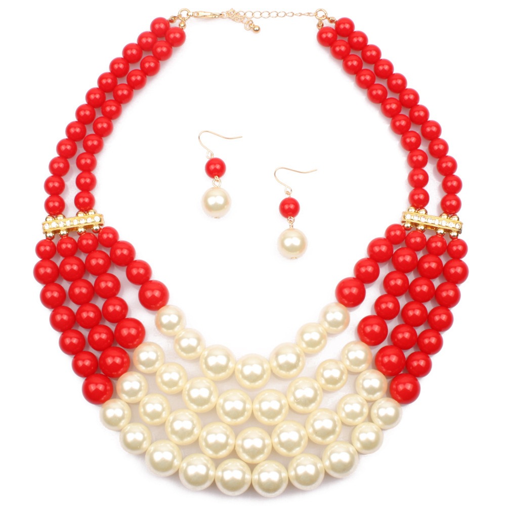 2021 Handmade Multilayer Faux Pearl Bead Cluster Collar Bib Choker Jewelry