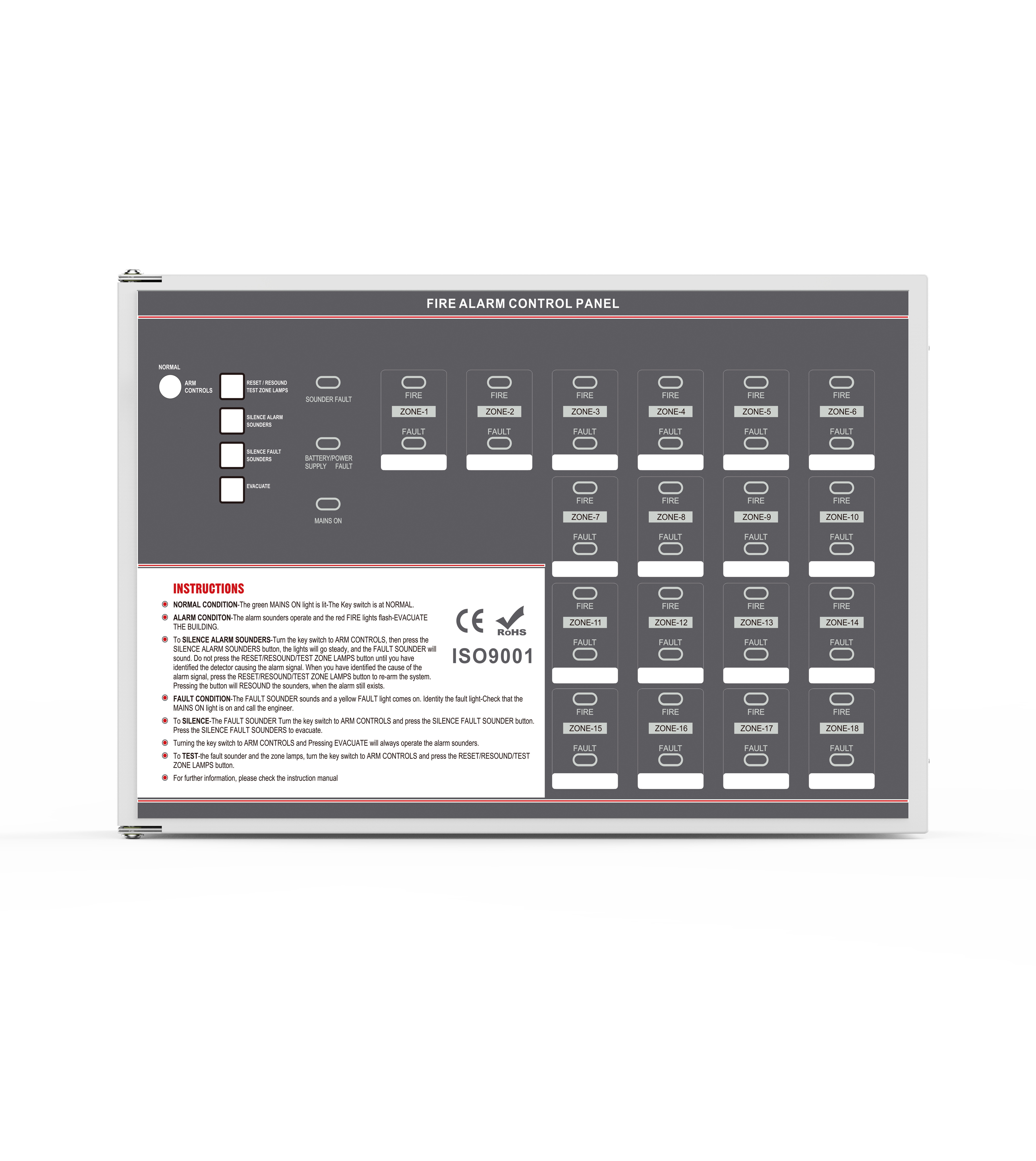 Hotel Building Fire Fighting 18 Zones Conventional Fire Alarm Control Panel