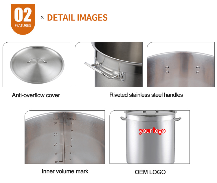 commercial industrial large 304 stainless steel cooking high stock pot warmer range  wholesale set soup and stock pot