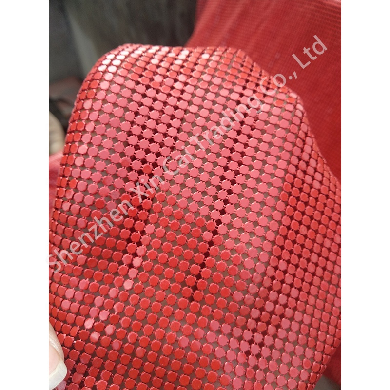 Peach Red Color Metal Mesh Fabric Metallic Cloth Sequin Sequined Fabric DIY Cosplay sewing cloth dress Home Decoration Curtain