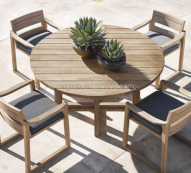 New design garden outdoor handcrafted sturdy luxury teak round table sets 4 seater wooden furniture