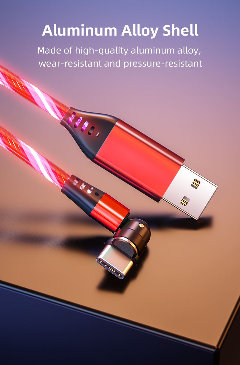 3 In 1 Light Usb Luminous Glow Flowing Mobile Phone Cable Wholesale Magnet Charger Cable 540 degree magnetic cable led