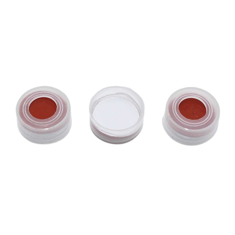 Microlab scientific pre-assembled 11mm Pre-slit red PTFE white silicone septa snap open cap with hole for 2ml snap top vial
