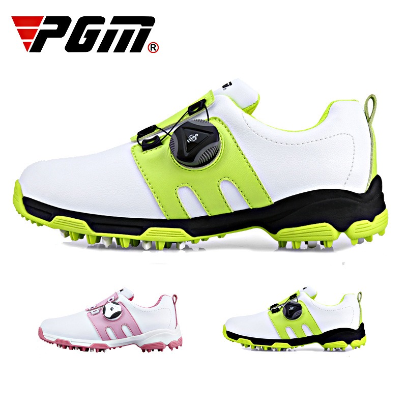 High quality boy girl anti skid microfiber water proof golf shoes white kid casual sports shoes auto lacing