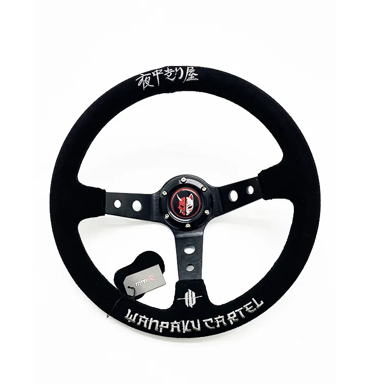 Universal 350MM Suede Leather Steering Wheel Drift Racing Type High Quality Hand Stitch Logo Customization Unique Steering Wheel