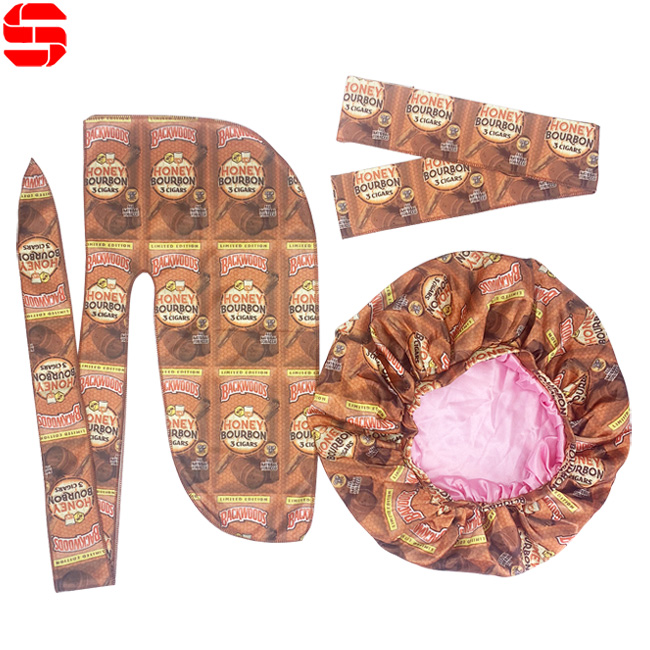 Wholesale Stylish Inspired Silky Durags Premium 360 Waves Men Satin Velvet Silk Designer Durags with Long Wide Straps