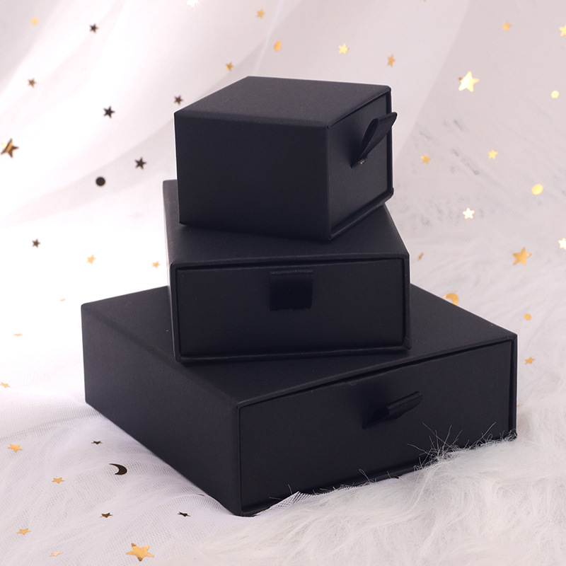 Printing Custom High Quality Jewelry Box Case Slide Luxury Cardboard Black Drawer Style Jewelry Packaging Box