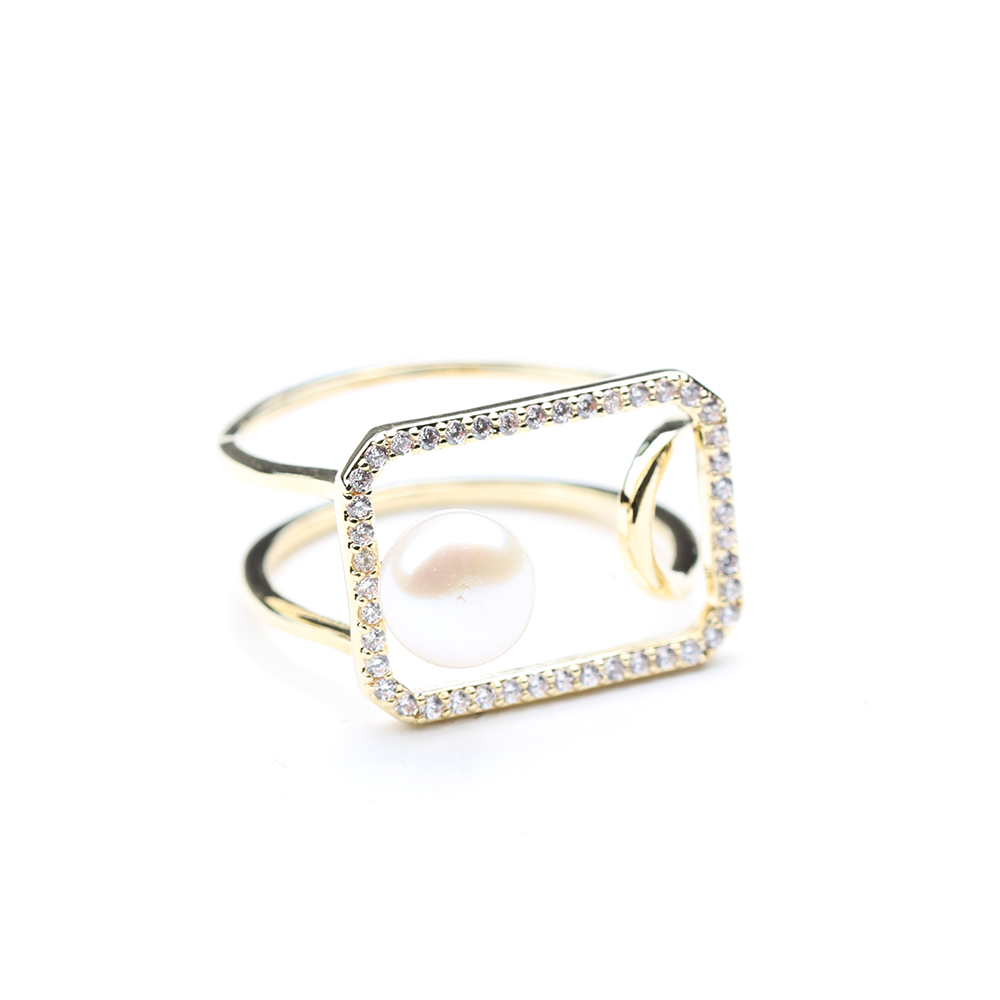YANYI Temperamental High-grade Diamond Inset Geometric Pattern Ring Opening Adjustable Jewelry Gift