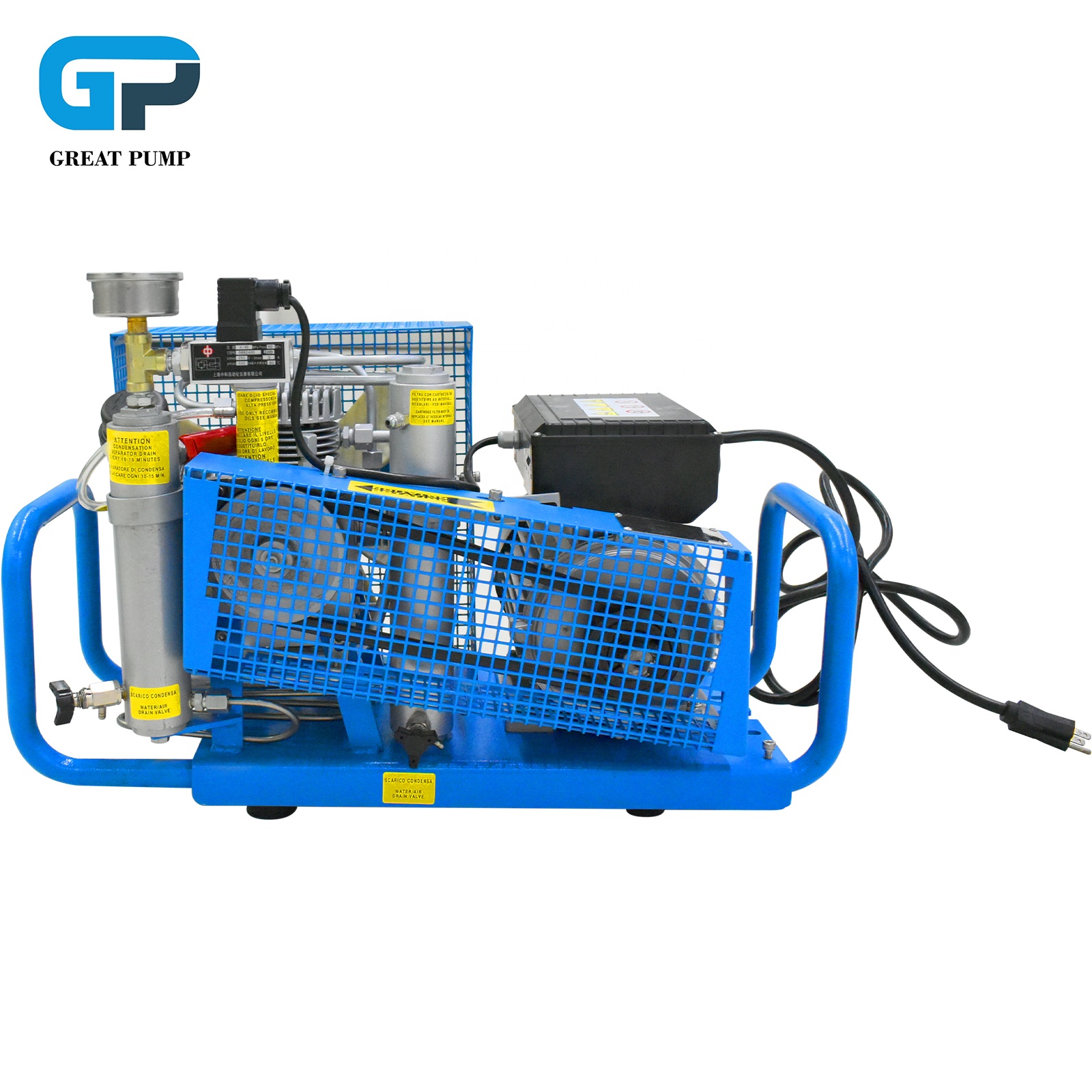 GP 100LPM 300bar 4500psi 2.2kw Manual Stop High Pressure Diving Air Compressor for Scuba