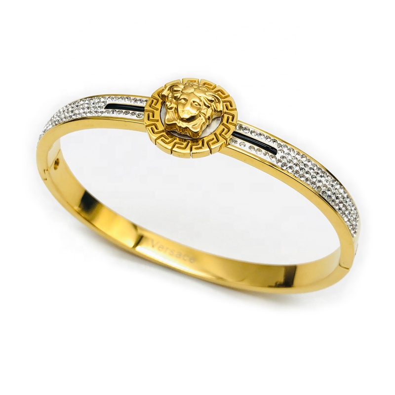 High Quality Classic 18K Gold Plated Round Bangles Custom Design Luxury Diamond Bracelet For Women