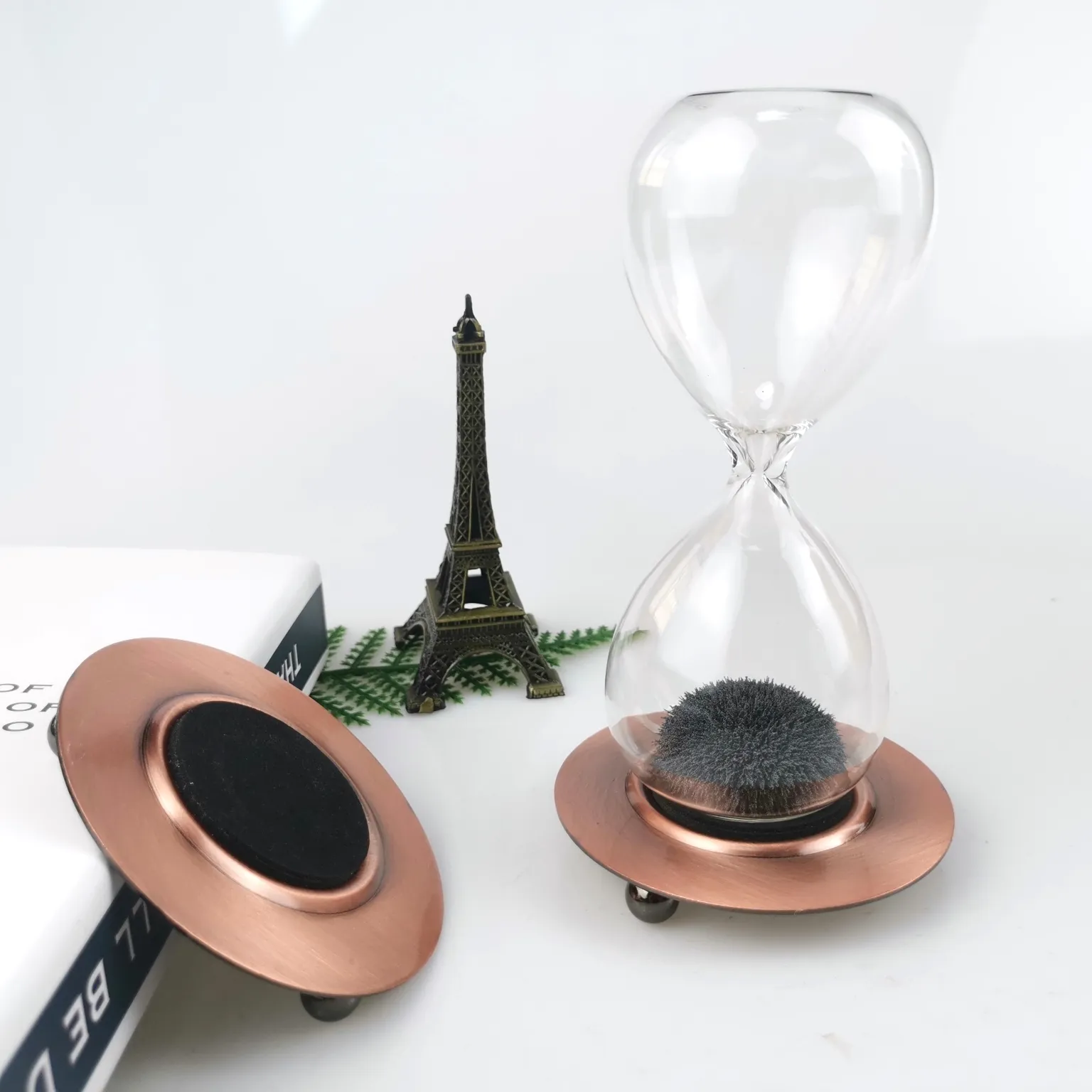 Customized Decoration gift Craft Hot Selling rotatable metal sand timer magnetic powder sand clock glass Hourglass sand timer