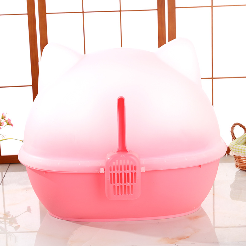Hot Selling Pink Oversized Deodorant Splash-Proof Enclosed Cat Litter Box Large Cat Toilet For Cats