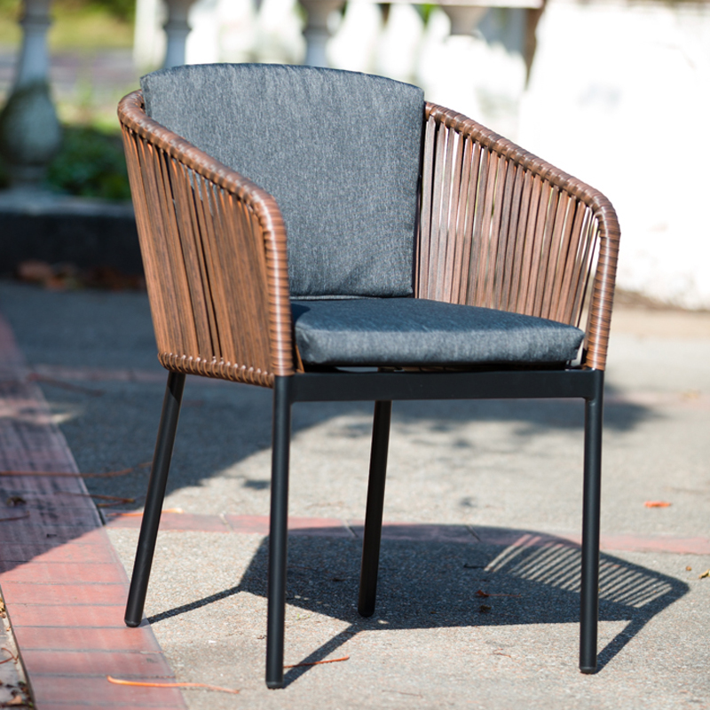 OC-011 modern PE rattan waterproof Taiwan fabric outdoor club dining chairs with cushions