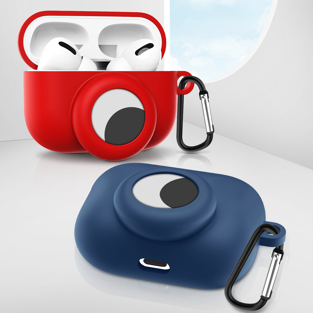 Soft Silicone Earphone Charging Box Case for Apple Airpods pro for Airtag Airtags 2 in 1 Case with Keychain