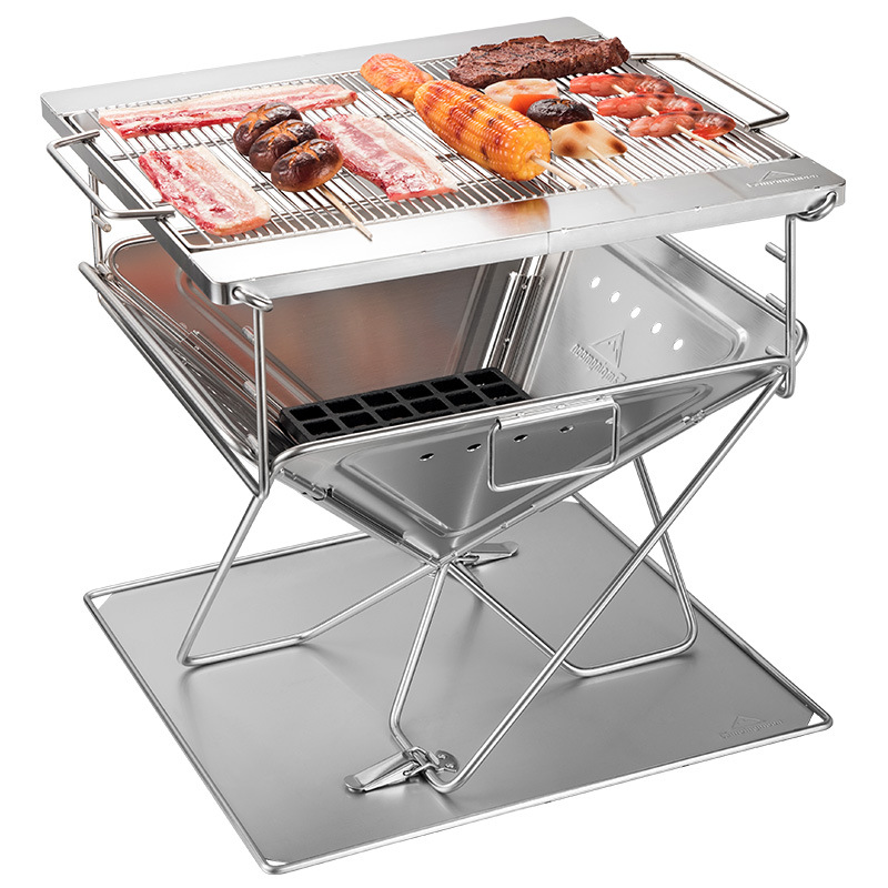 L Size 51*47cm 5-10 person Thickness Stainless Steel Height Adjustable Folding Outdoor Camping BBQ Grills with Bag