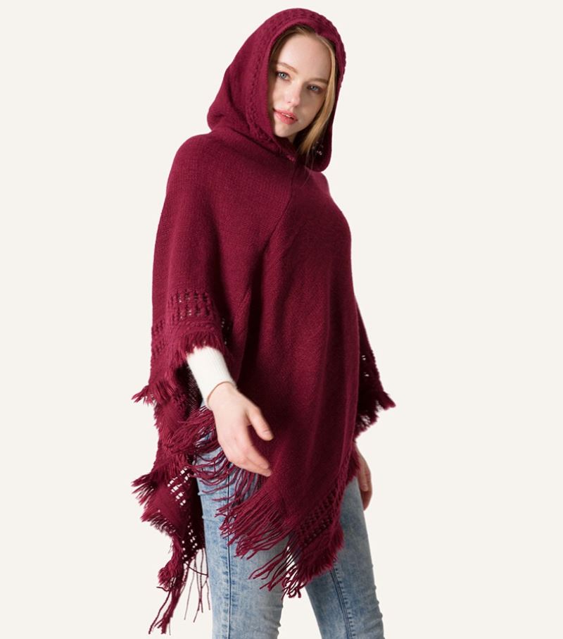 oversized fashion knit tassels cloak capes phocho sweater scarf Knitted hooded cape shawl