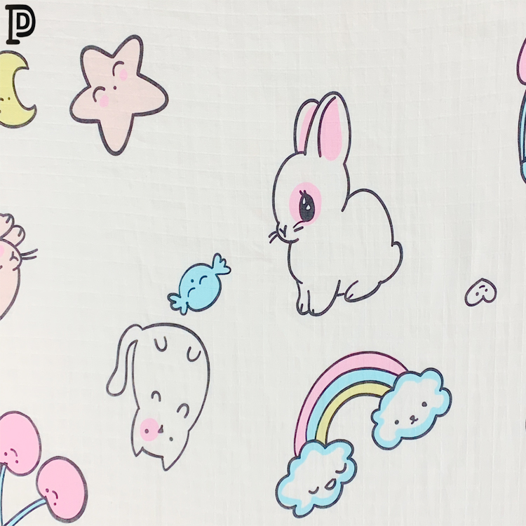 Wholesale supplier 100% cotton digital print muslin 2 layer double gauze blanket fabric