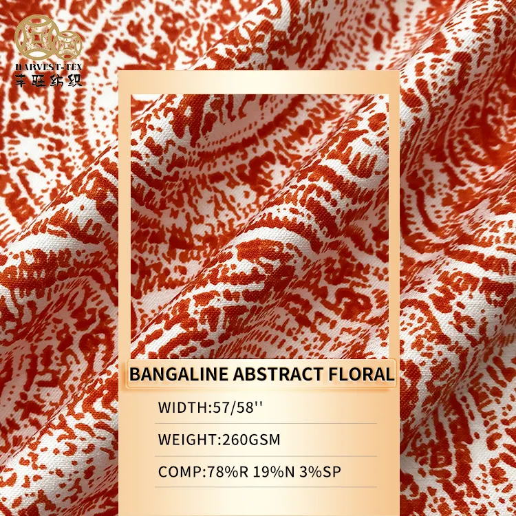 Harvest fashion bengaline fabric printed rayon fabric abstract floral millennium nylon spandex fabric for dresses now trending