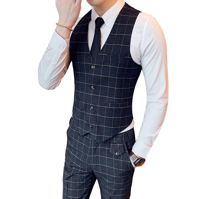 Slim fit одна грудь три штуки Человек плед костюм жилет
